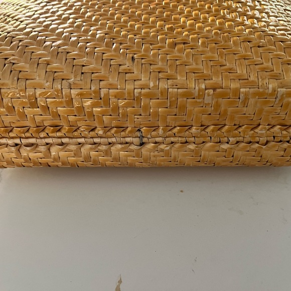 Vintage Woven Rattan Italian Hand bag Boho Chic Bamboo and Leather Handles - Picture 3 of 16